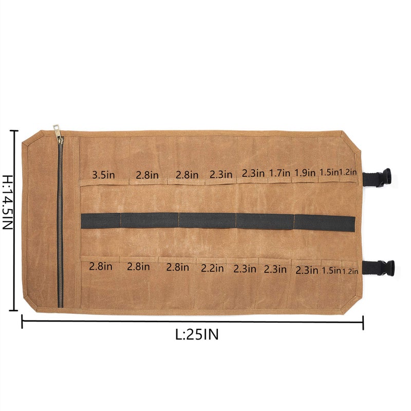 Denifiter Tool pouch, Heavy Duty 16OZ Waxed Canvas Tool Organizer Bag, Sturdy and Waterproof (Khaki) - Image 2